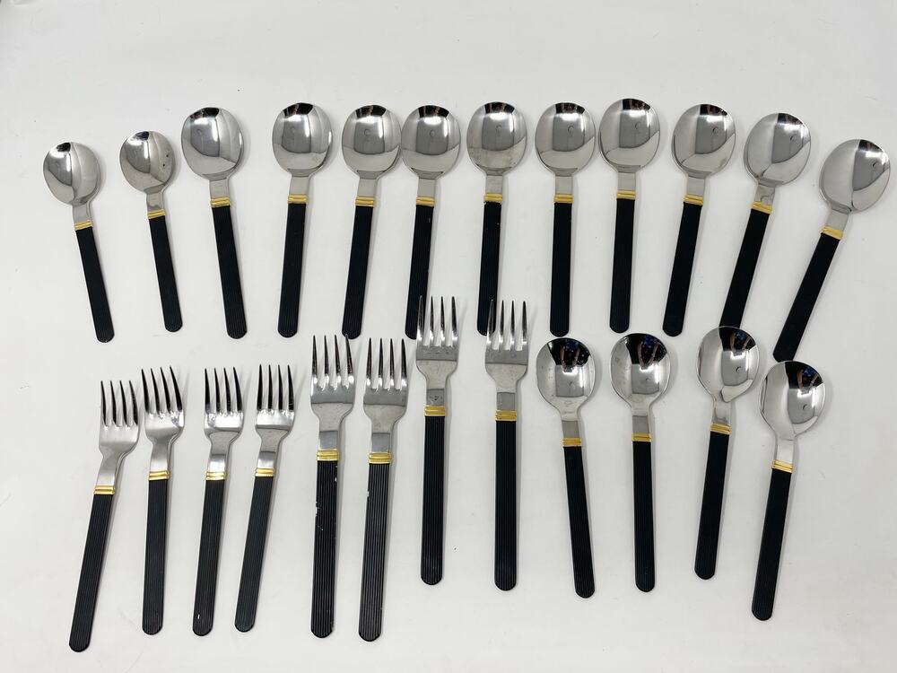 Vintage Sasaki Vignelli Japan Rigadin Matte Black Flatware Mixed Lot of 24
